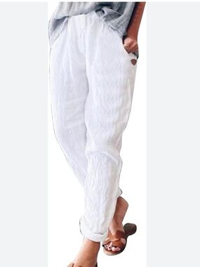 Tahari White Linen-Blend Relaxed-Fit Chinos